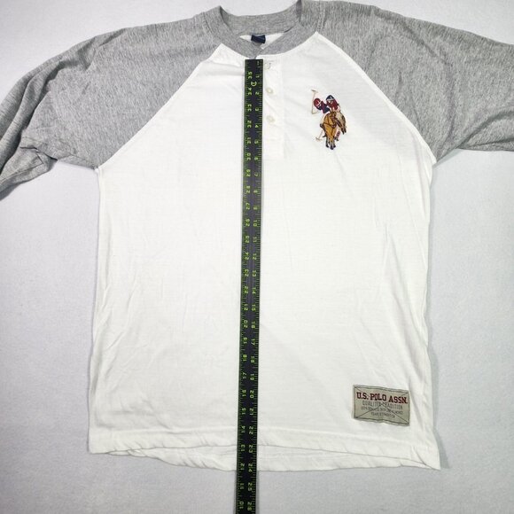 US Polo Assn. Boys Henley sz 18 White with Grey Long Sleeve 2 Player Emblem - Picture 10 of 11